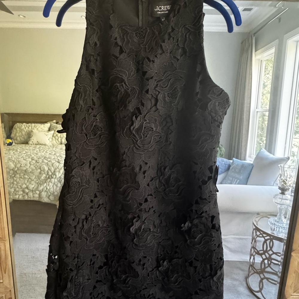 J. Crew Black Sleeveless Floral Appliqué Mini Dress